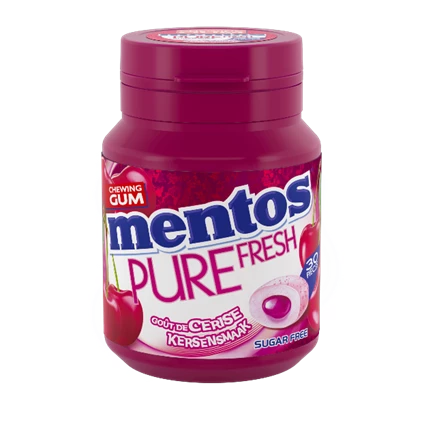 Goma de mascar puro sabor cereja fresco sem açúcar x30 - MENTOS