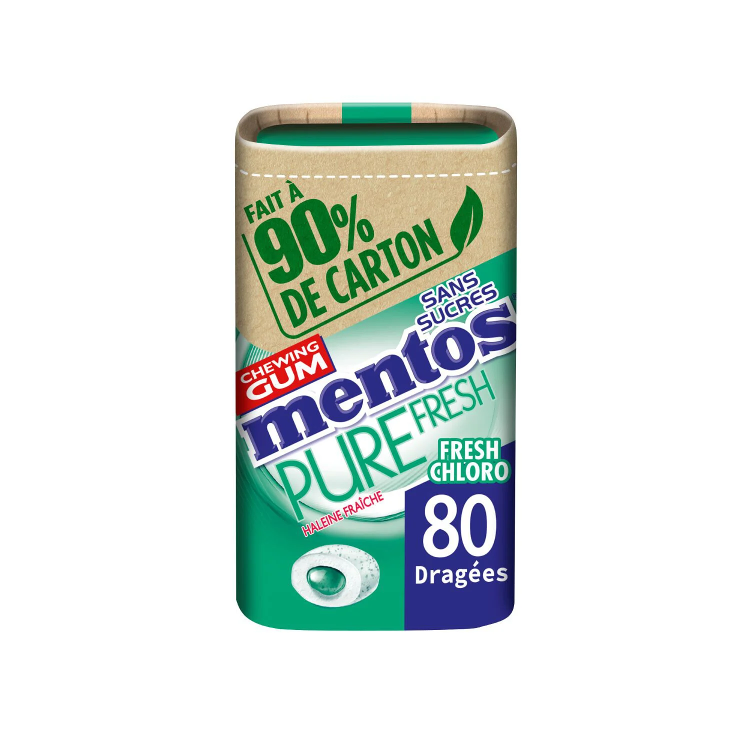 Chewing-gums Pure Fresh Chlorophylle 80 Dragées Sans Sucres - MENTOS
