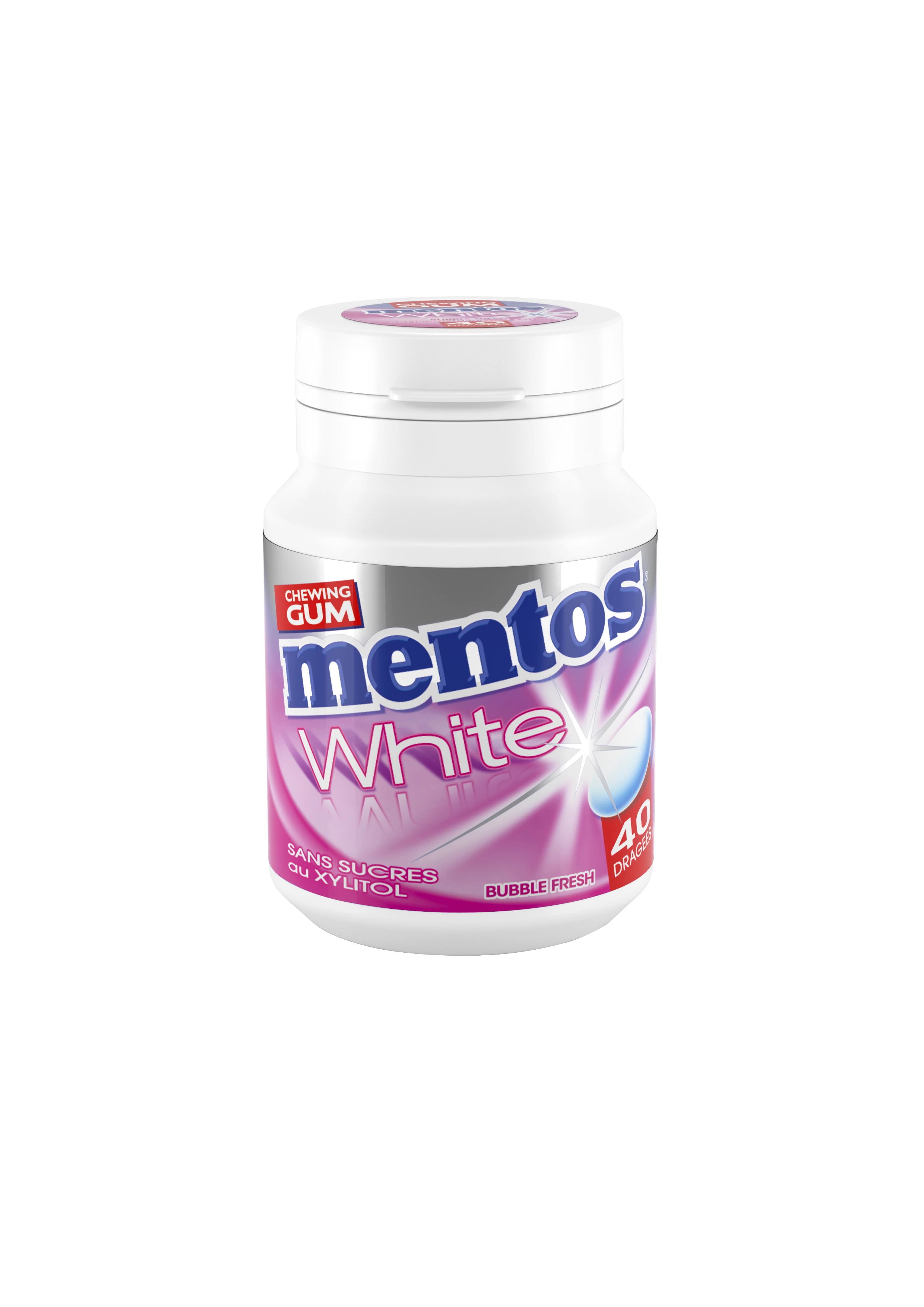 Chewing Gum White Goût Bubble Fresh Sans Sucres X40 - MENTOS