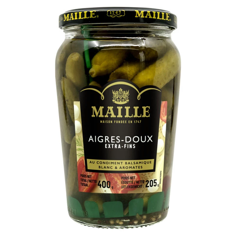 Cornichons aigres-doux extra-fins 205g - MAILLE