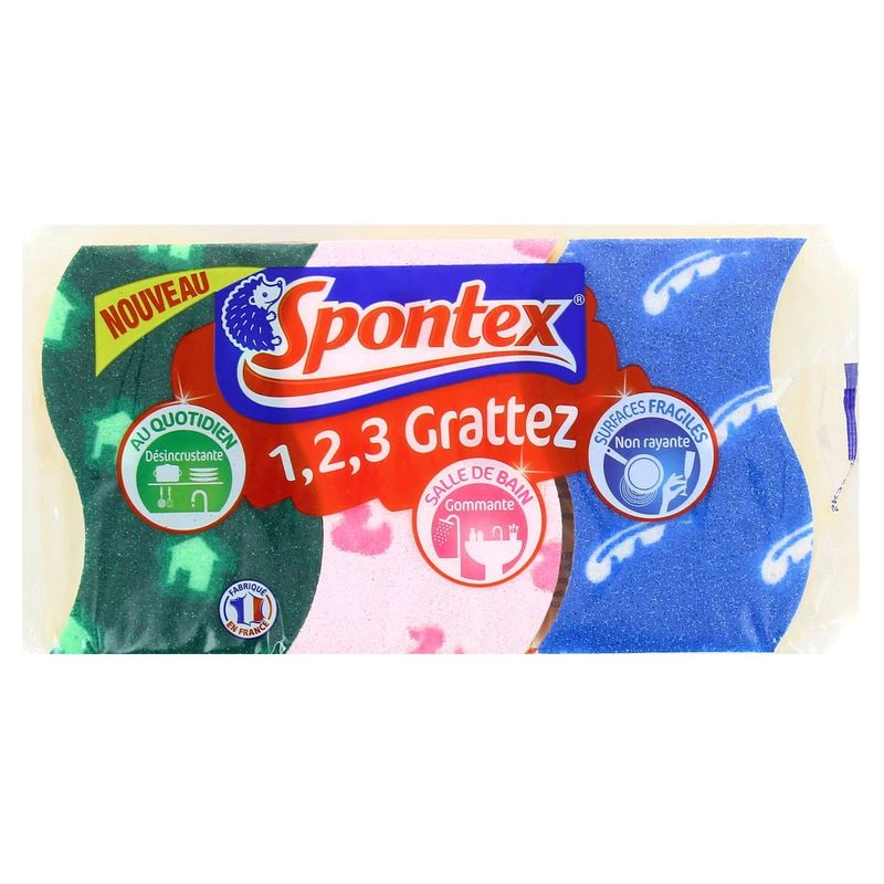 Eponge 1,2,3 grattez x3 - SPONTEX
