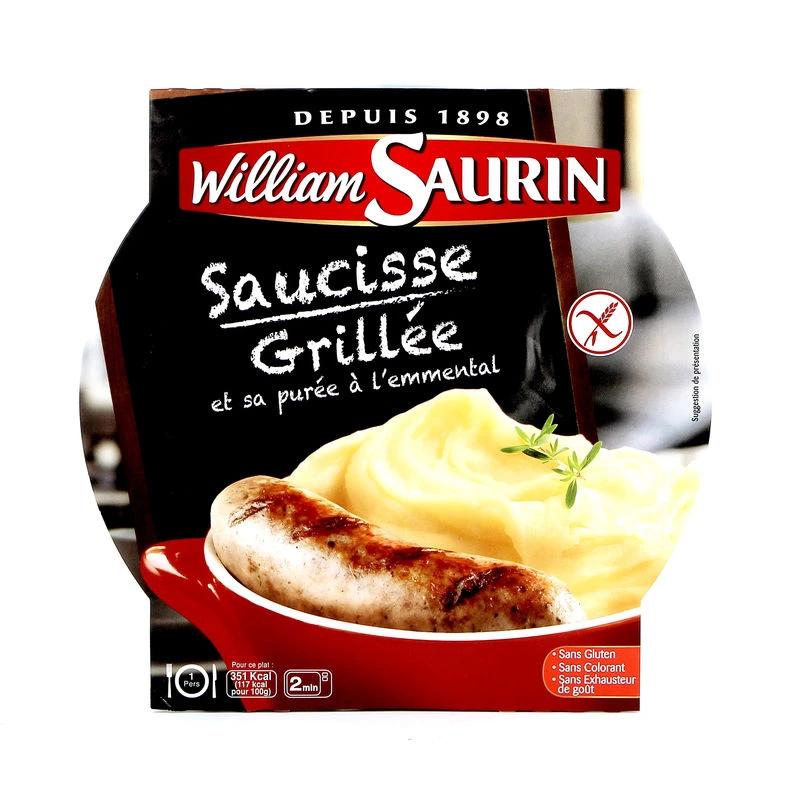 Saucisse Grillé et Purée à L'Emmental, 300g - WILLIAM SAURIN