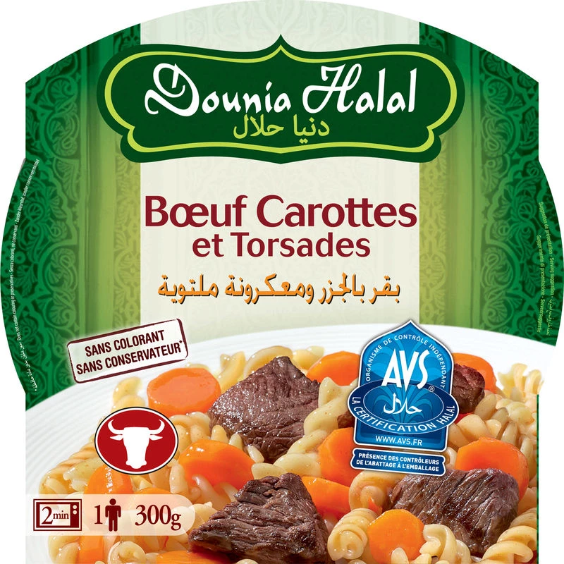 Plat boeuf/ carottes/ torsades 300g - DOUNIA HALAL