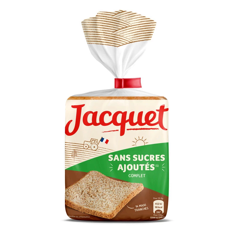Bánh mì cắt lát Maxi nguyên hạt không thêm đường 550g - JACQUET