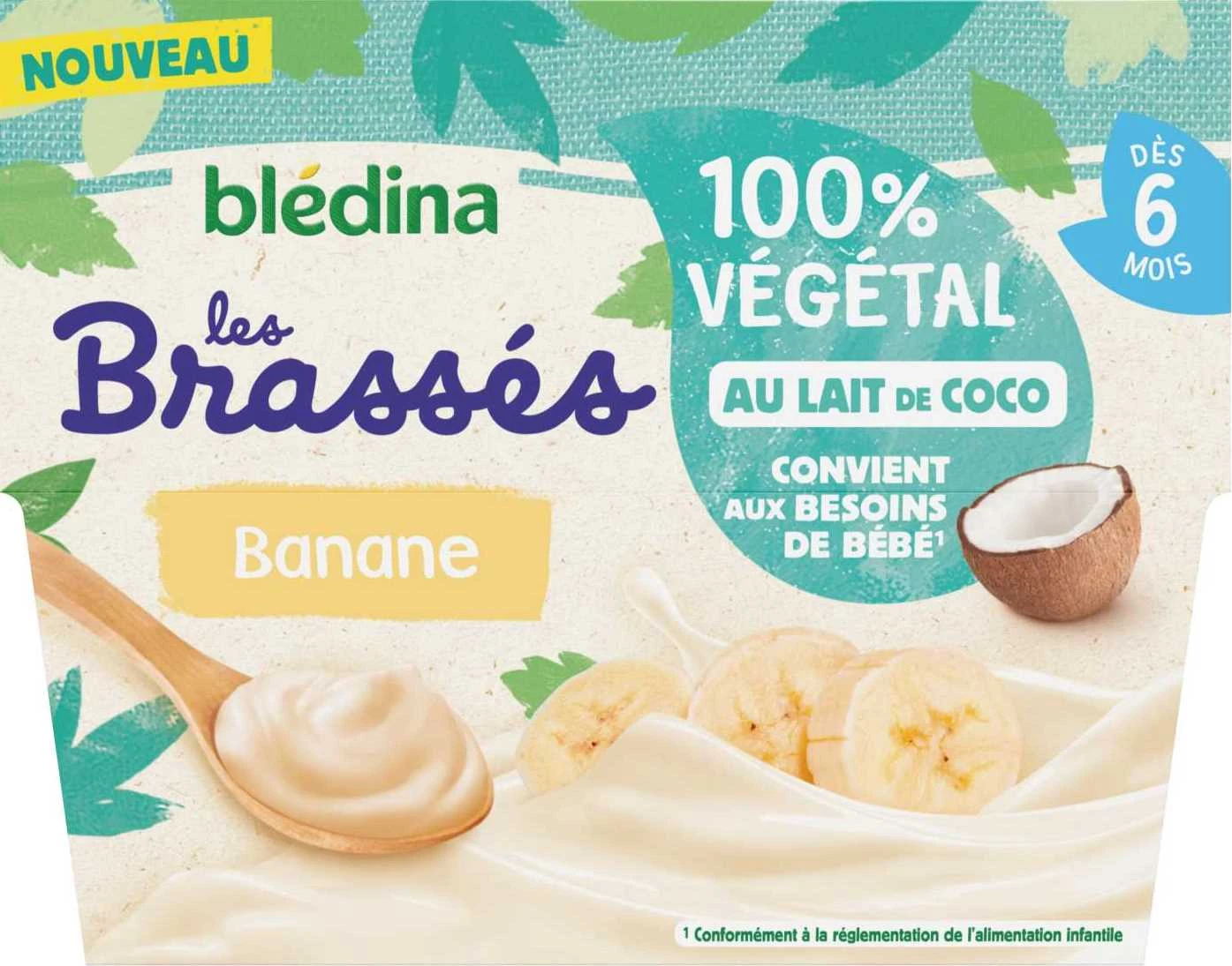 Les Brassés Dessert végétal bébé dès 6 mois lait de coco banane 4*95g - NESTLE