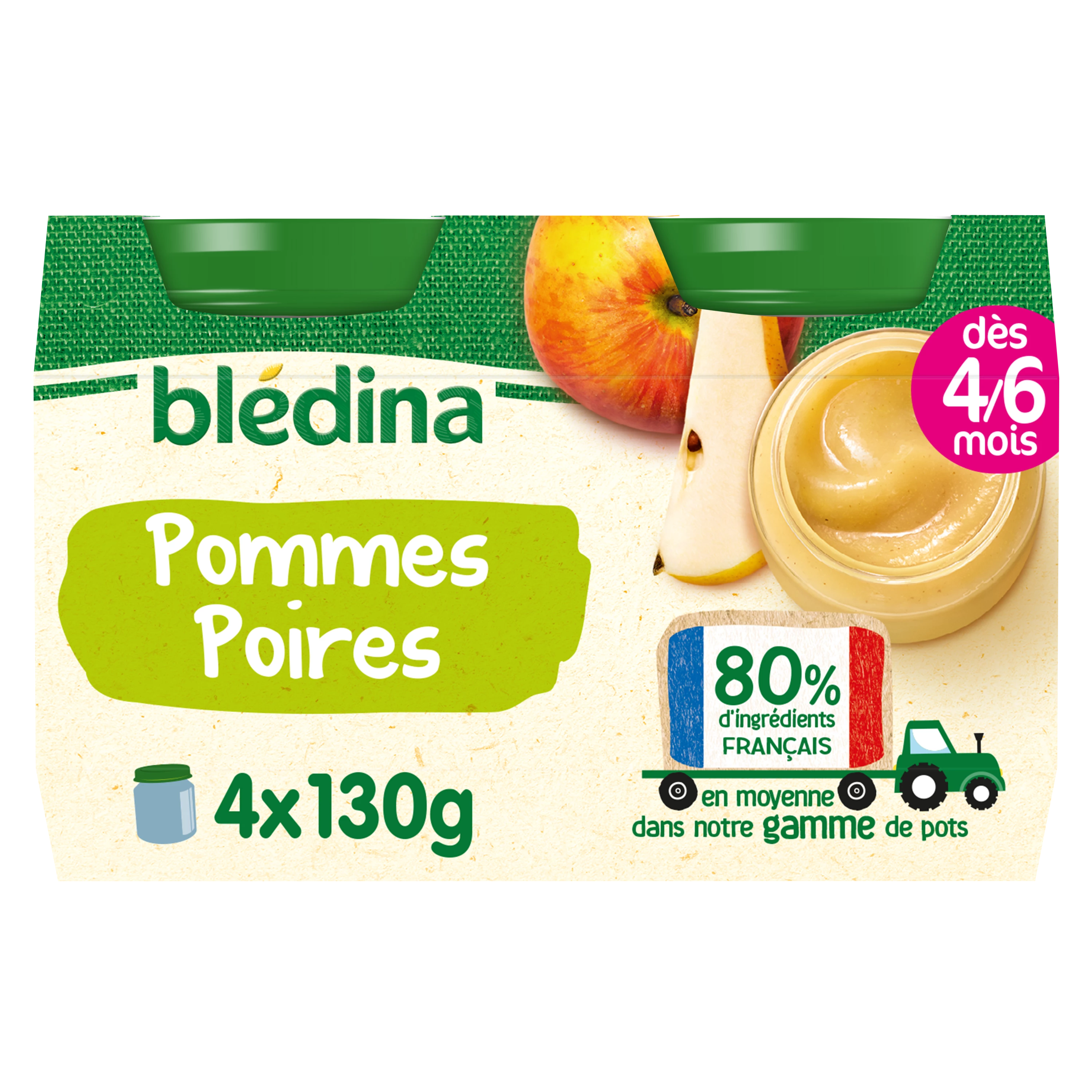 Baby compote from 4-6 months apples pears 4x130g - BLEDINA