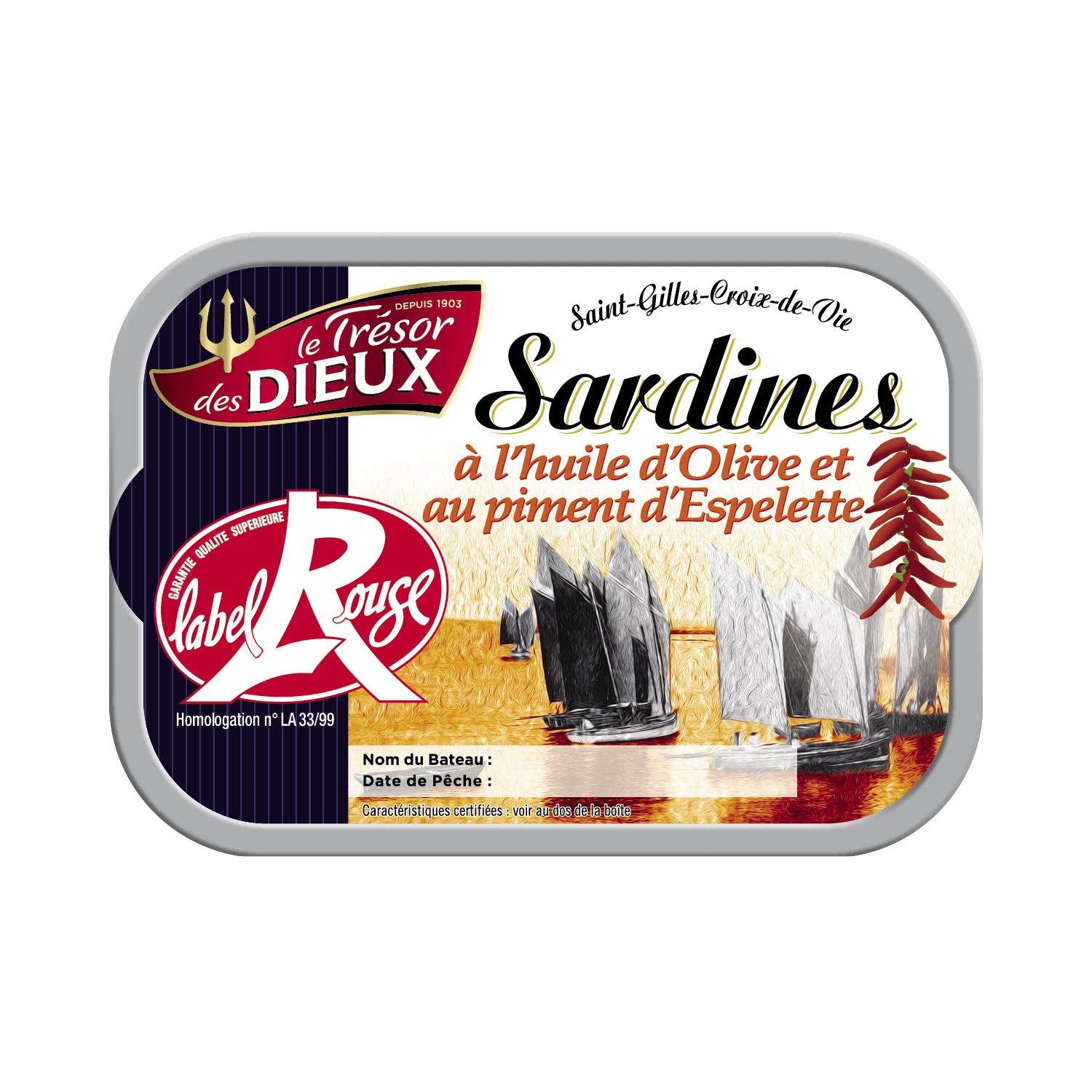 Sardines à l'Huile et Piment d'Espe lette, 115g -  LE TRÉSOR deS DIEUX