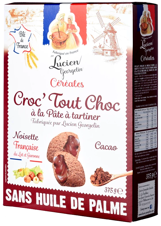 Croc'tout Choc 夹有 Lot & Garonne 榛子酱和可可的巧克力垫 375 克 - LUCIEN GEORGELIN
