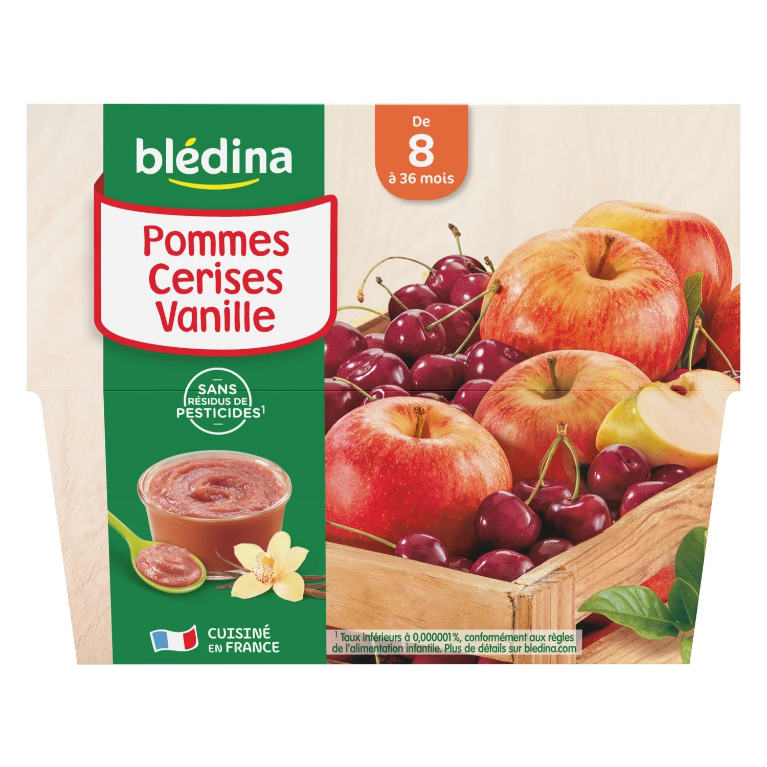 Compotes pommes/ cerises/ vanille dès 8 mois 4x100g - BLEDINA