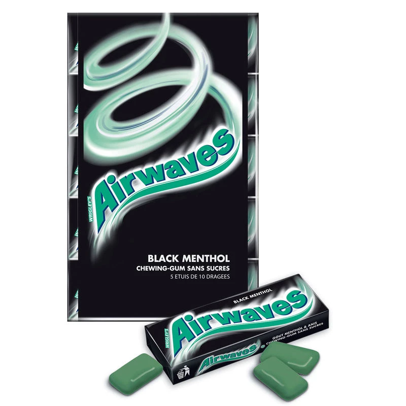 Chewing-gum Black Menthol; 5x10 dragés - AIRWAVES