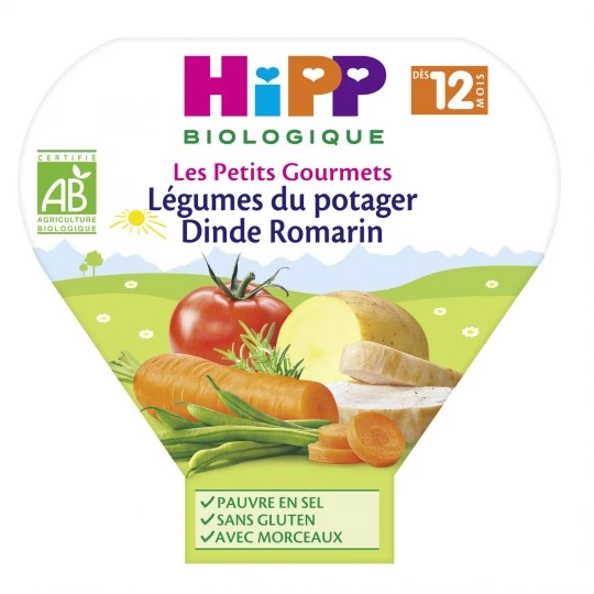 Món ăn rau củ gà tây hương thảo hữu cơ cho bé từ 12 tháng 230g - HIPP