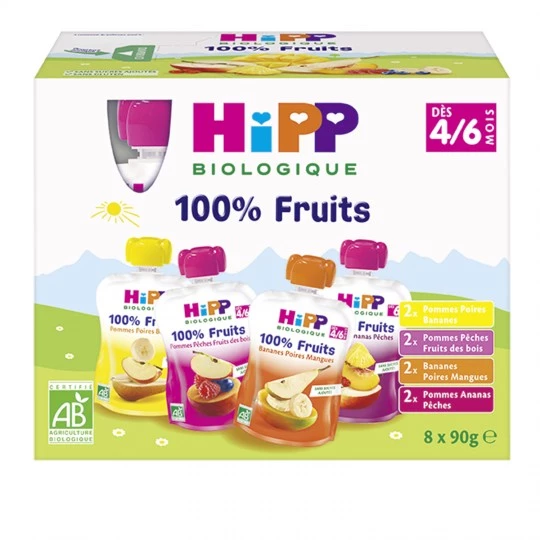 Sortido de mamadeiras de água bebê 4 sabores Orgânica a partir de 4/6 meses 8x90g - HIPP