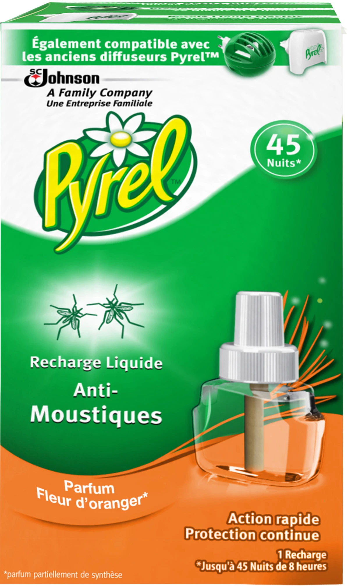 Recharge liquide anti-moustiques pour diffuseur électrique à la fleur d'oranger 45 nuits - PYREL