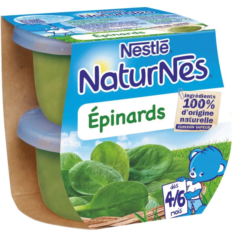 Naturnes Petit pot bébé dès 4/6 mois, épinards 2x130g - NESTLE