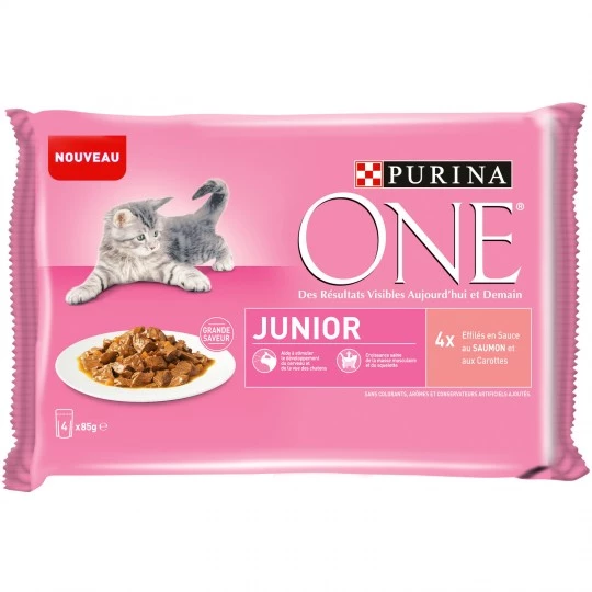 Alimento per gatti Junior con salmone 4x85g - PURINA