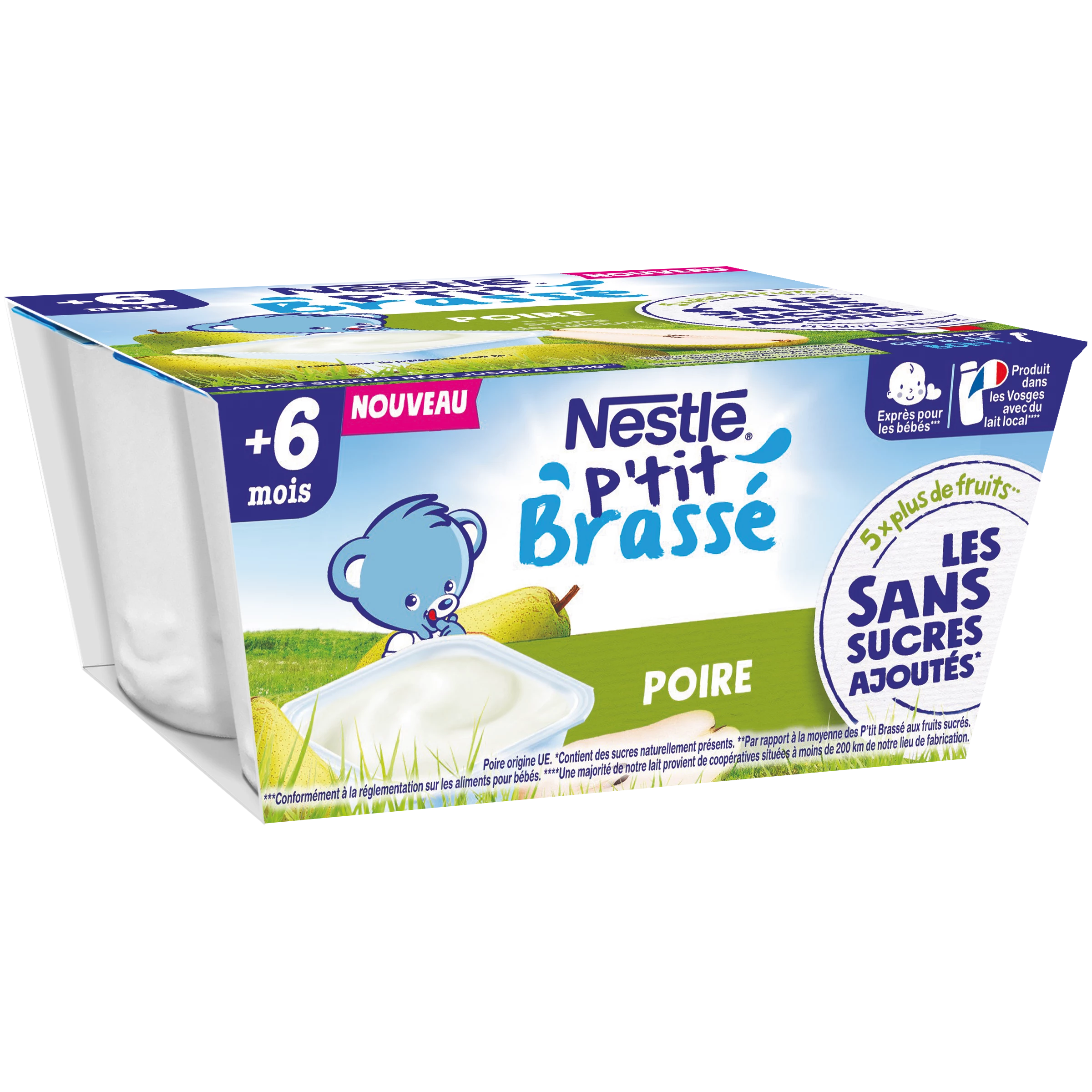 P'tit Brasse Dessert voor baby's vanaf 6 maanden, Peer 4x90g - BLEDINA