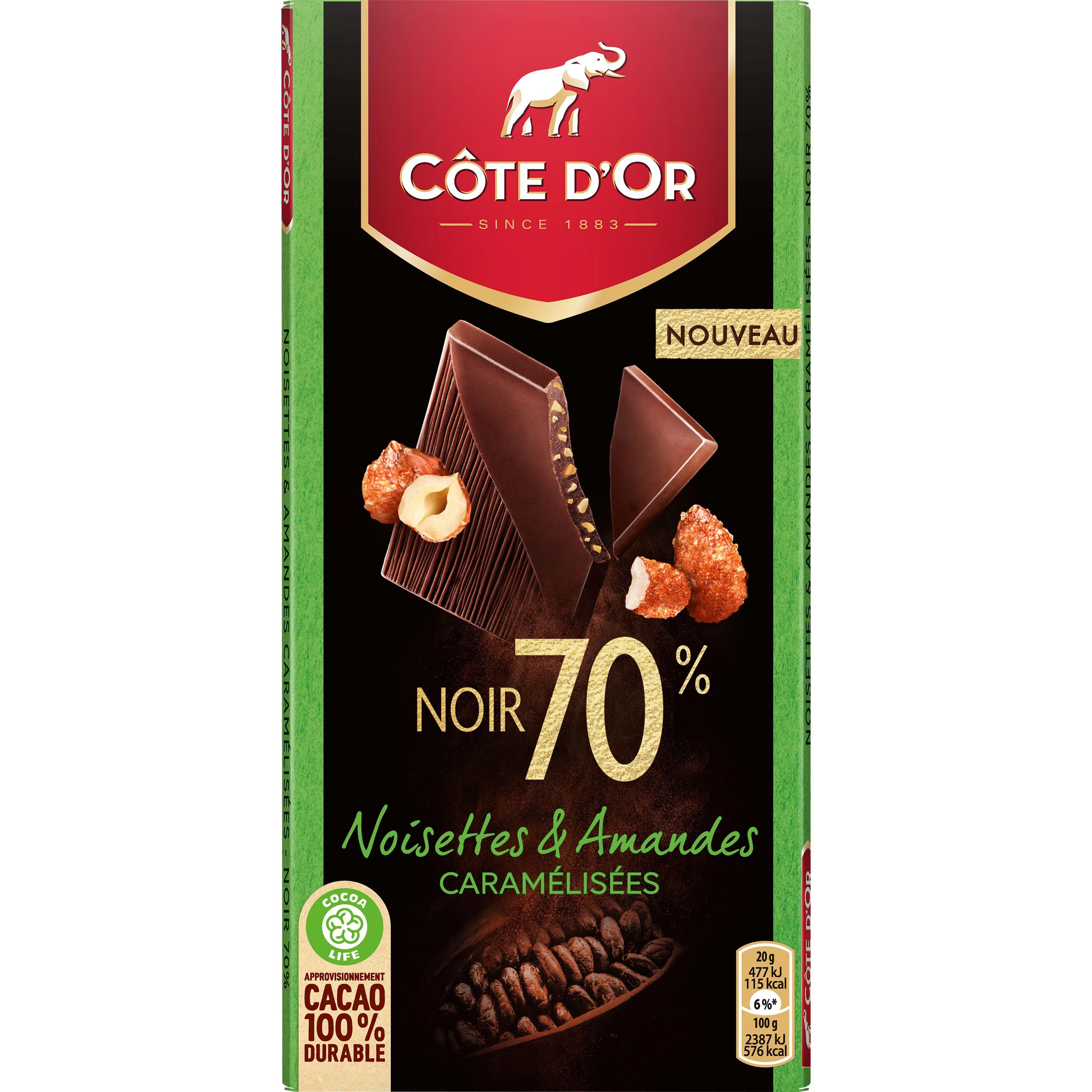 Dunkle Schokolade Haselnuss Mandel 100g - CÔTE D'OR