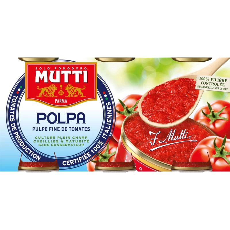 Polpa de Tomate Triturada Fina Polpa; 3x400g - MUTTI