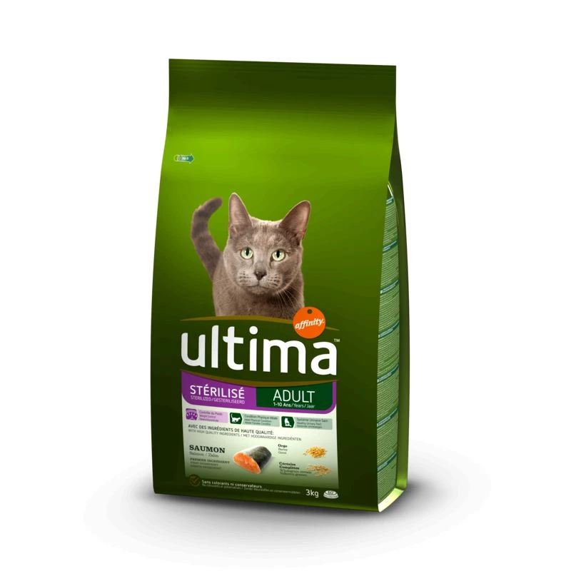 Lachs/Gerste-Katzenfutter für ausgewachsene Katzen, 3 kg - ULTIMA