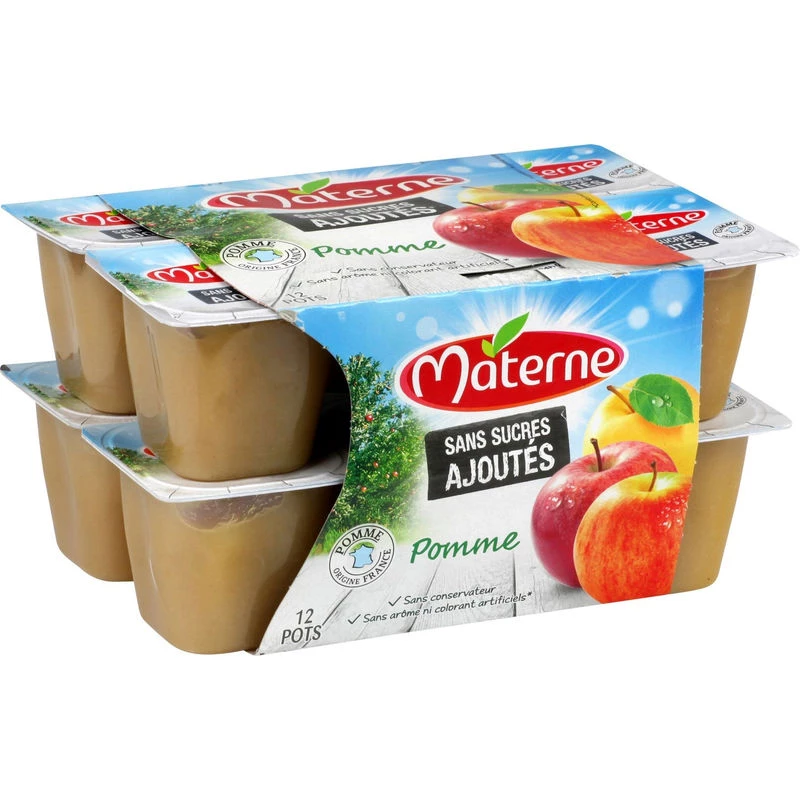 Compotes pomme sans sucres ajoutés 12x100g - MATERNE
