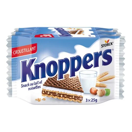 夹心威化饼干多件装牛奶榛子，3x25g - KNOPPERS