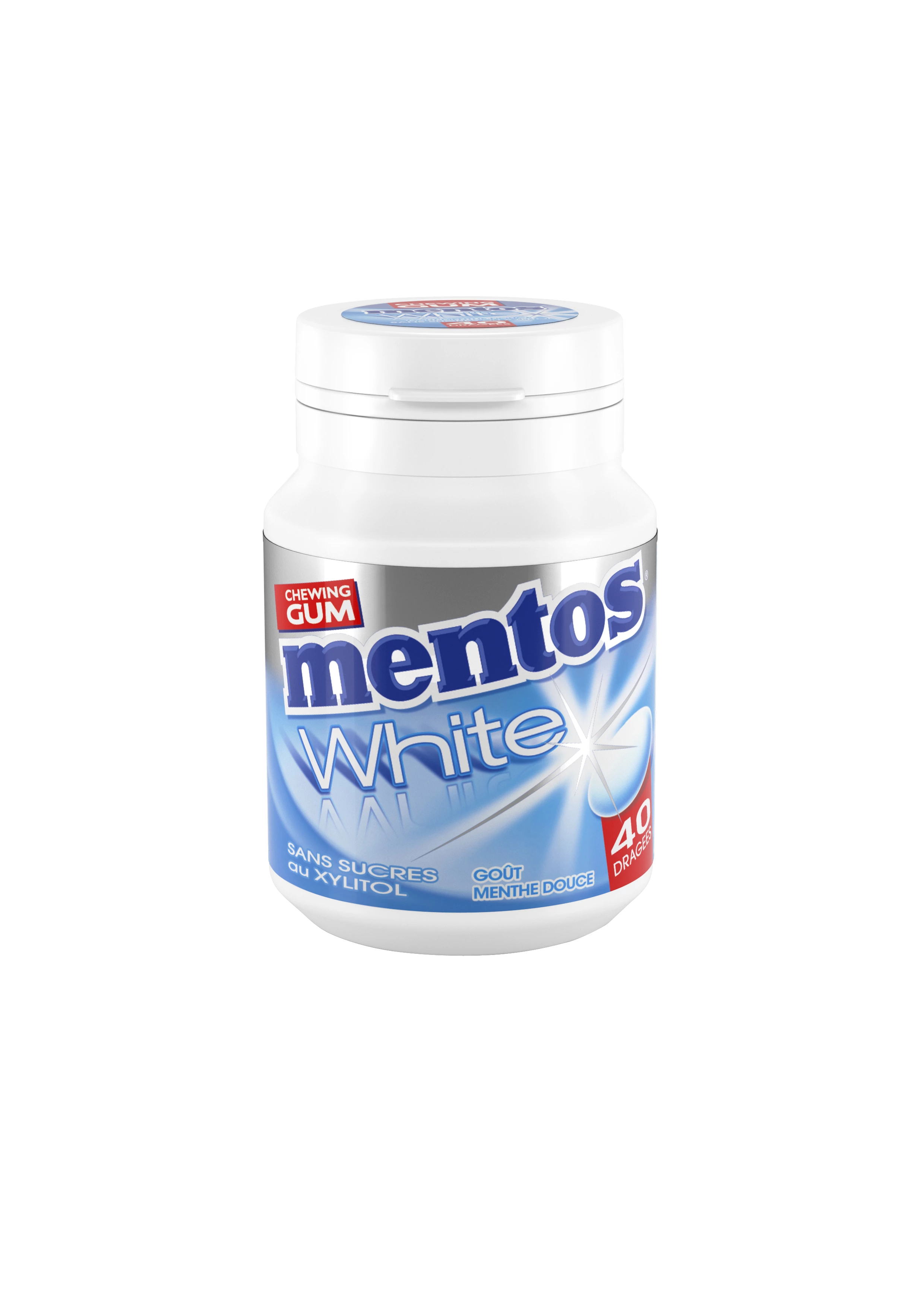 Goma de Mascar Branca Sabor Menta Doce Sem Açúcares X40 - MENTOS