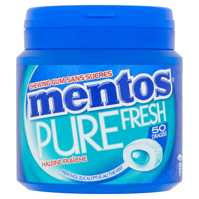 Goma de mascar puro fresco goût mentol eucalipto sans sucres x50 - MENTOS