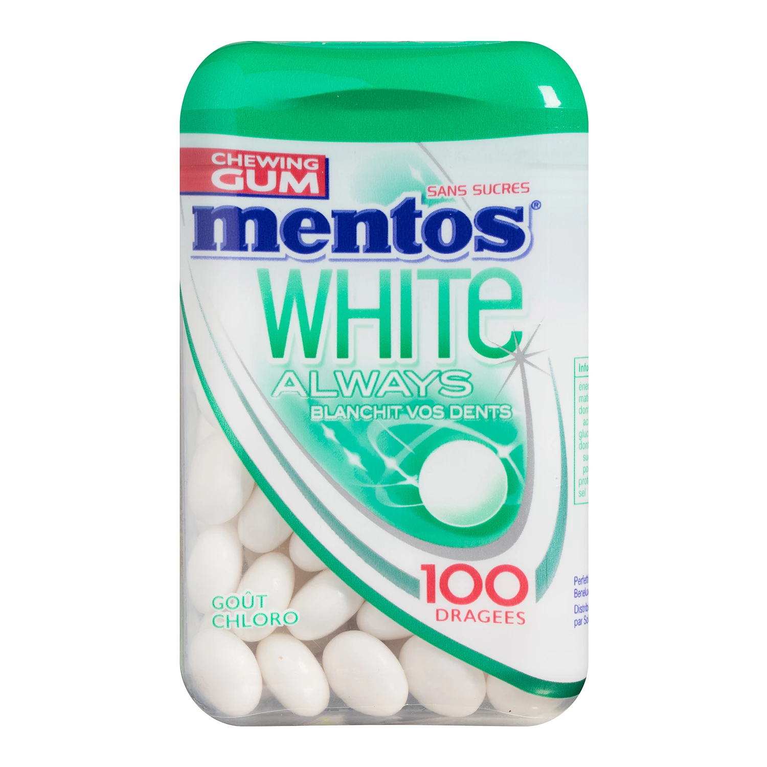 مضغ العلكة البيضاء دائما goût chloro sans sucres x100 - MENTOS
