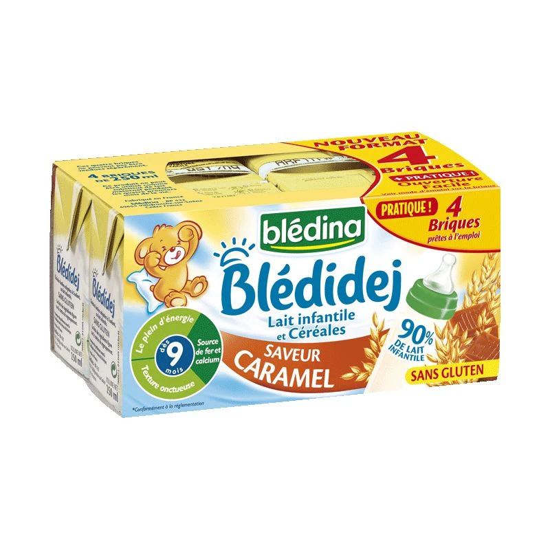 Blédidej melk en granen karamelsmaak vanaf 9 maanden 4x250ml - BLEDINA