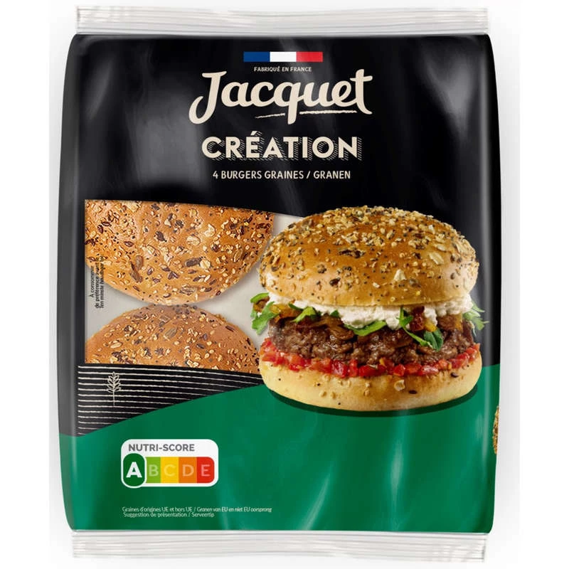Pain Hamburger Création Graines, x4 260g - JACQUET