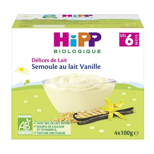 Dessert bébé Bio semoule & vanille dès 6 mois 4x100g - HIPP