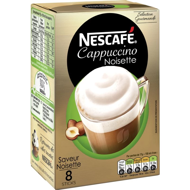 Cappuccino sabor avelã x8 palitos 136g - NESCAFÉ