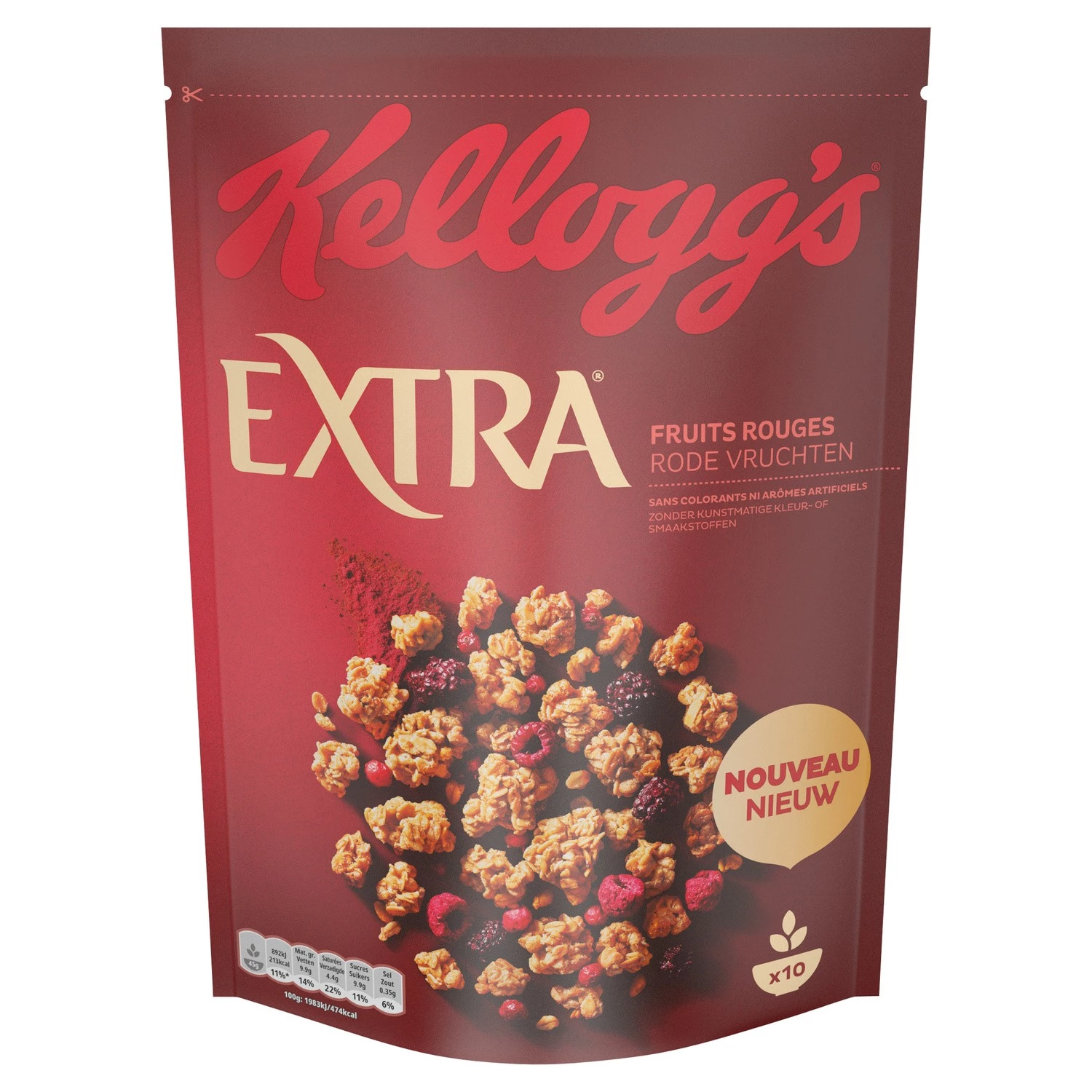 KELLOGG'S Cereal extra nugget frutas vermelhas 450g