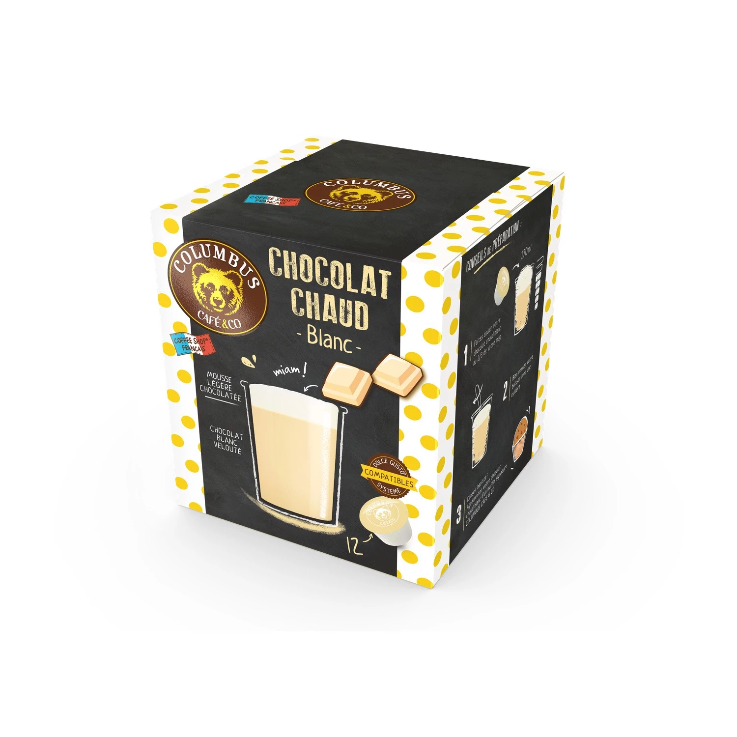 Capsules Chocolat Blanc Compatible Dolce Gusto x12 - COLUMBUS