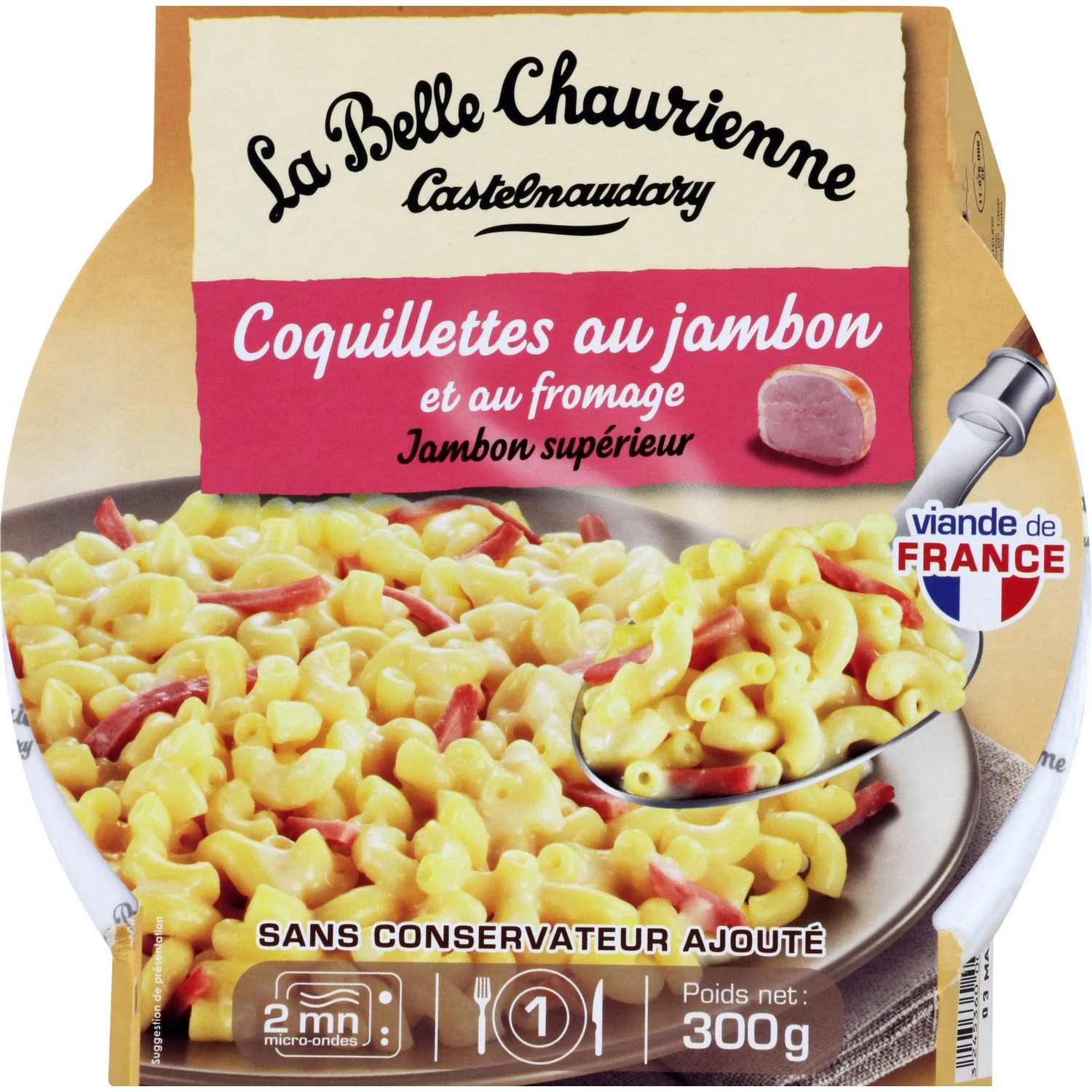 Coquillette au Jambon et Fromage, 300g - LA BELLE CHAURIENNE