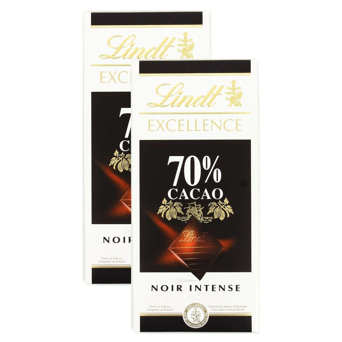 Tablette de chocolat Noir intense 70 % cacao 2x100g - LINDT