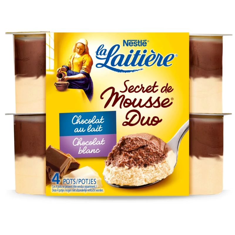 Mousse duo chocolat au lait & blanc 4x59g - LA LAITIÈRE