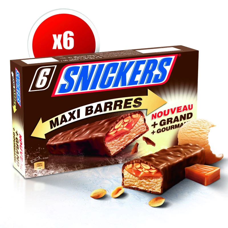 Maxi barres chocolatées & noisettes glacées x6 - SNICKERS