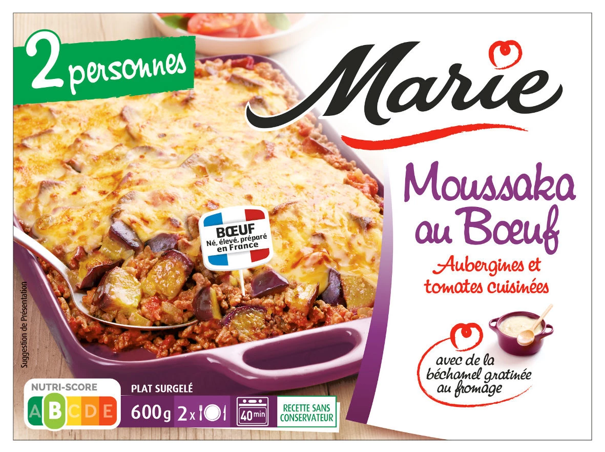 Moussaka au bœuf, aubergines, tomates 600g - MARIE