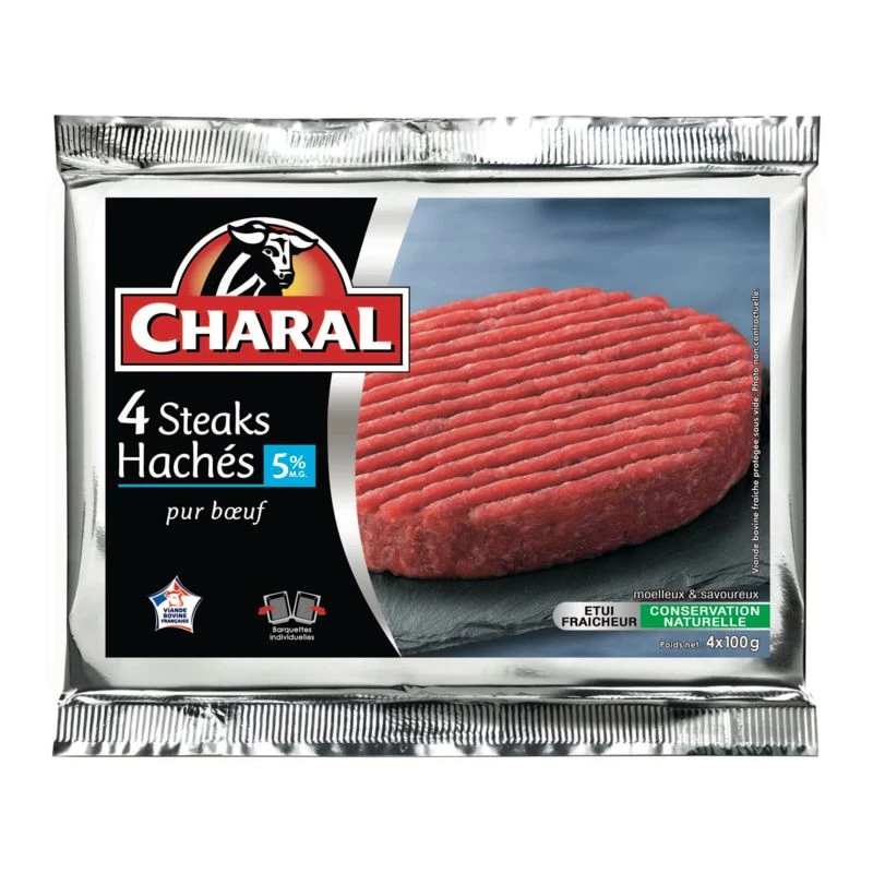 Steaks Hachés, 5%M.G 4x100g - CHARAL
