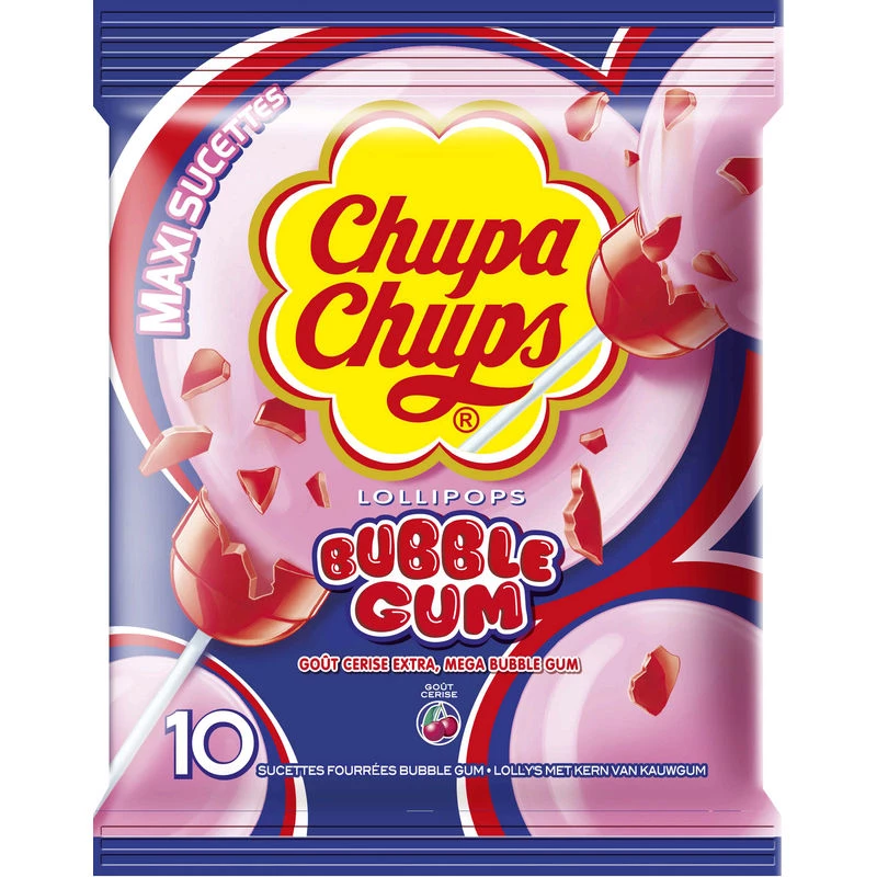 Sucette bubble gum cerise X10 180g - CHUPA CHUPS