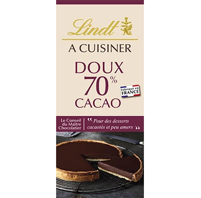 Tablette de chocolat noir à cuisiner doux 70% de cacao 180g - LINDT