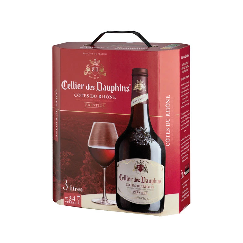 Vin Rouge Côtes du Rhône AOP, 13,5°, Fontaine 3l - CELLIER DES DAUPHINS