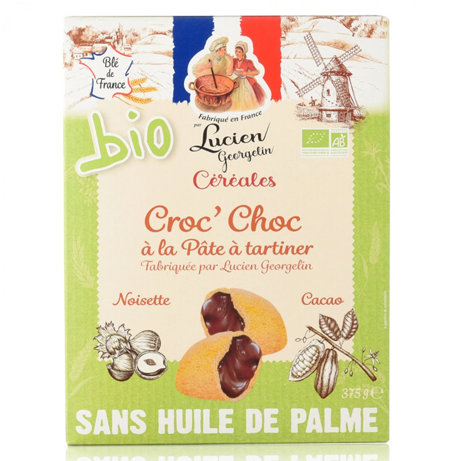 Croc' Choc Bio - Coussin Jaune Fourré  à La Pâte à Tartiner Noisettes Et Cacao Bio 375g - LUCIEN GEORGELIN