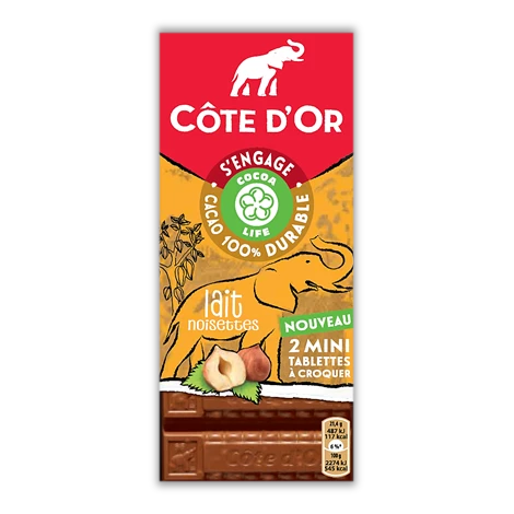 Tablette de chocolat au lait noisette Cacao 2x75g - COTE D'OR