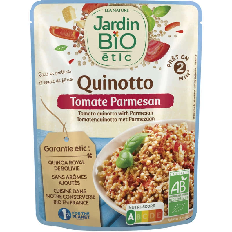 Plato preparado ecológico de quinoa, tomate y parmesano, 220g, JARDIN Bio ETIC