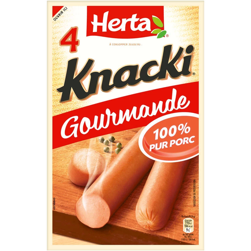 Saucisses Knacki 100% Pur Porc Gourmande, 280g - HERTA