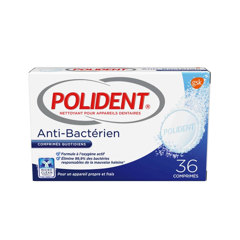 Nettoyant appareils dentaires anti-bacterien x36 - POLIDENT