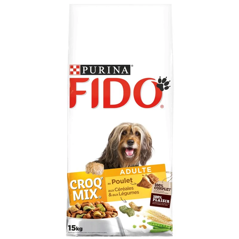 Croquettes pour chien Adulte poulet/légumes FIDO 15kg - PURINA