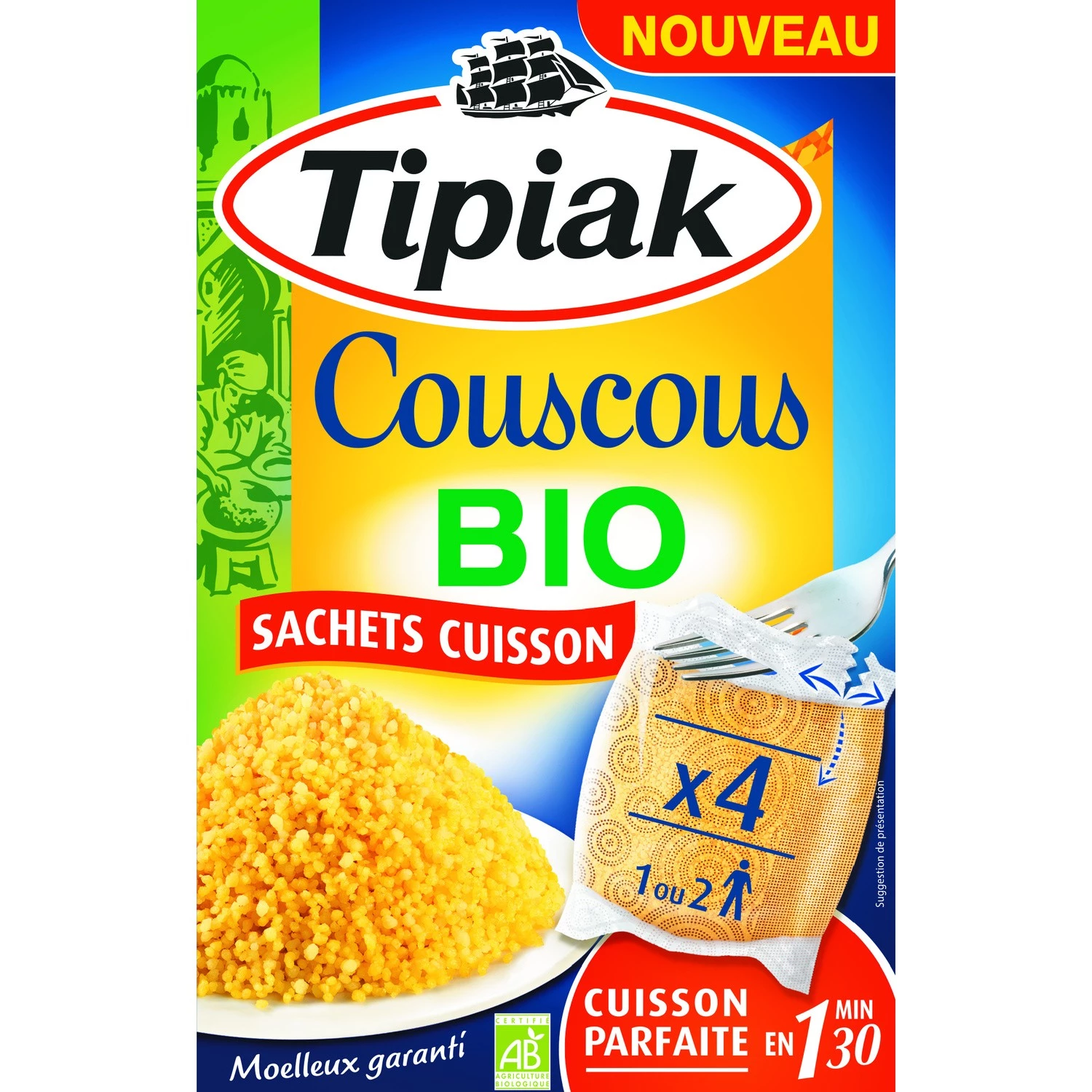 Organic couscous in 4x100g bags - TIPIAK